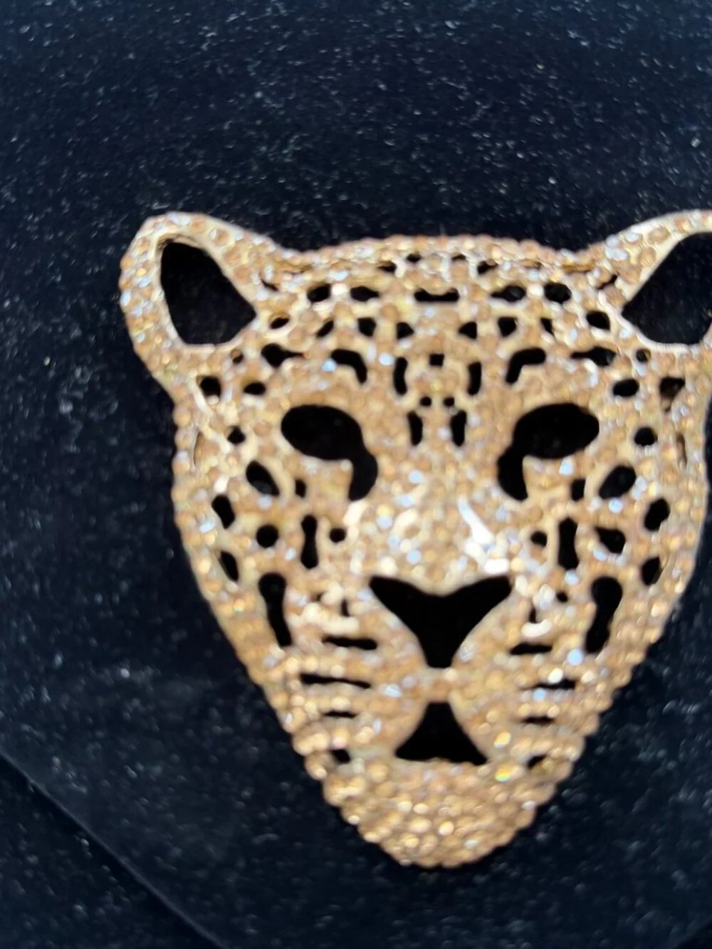 NWT! JNB Black Velvet Clutch w/Gold tone Leopard piece Medallion.